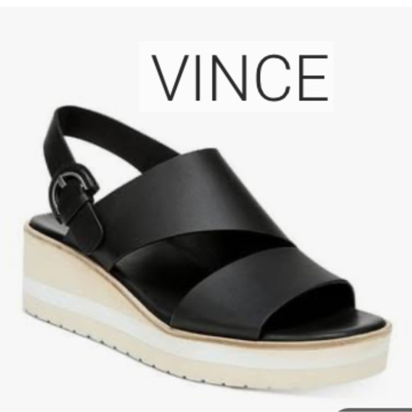 Vince Shoes - VINCE Shelby black wedge sandal, 8.5, CB2356